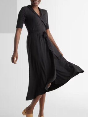 Quince Tencel Jersey Midi Wrap Dress Black S NWT